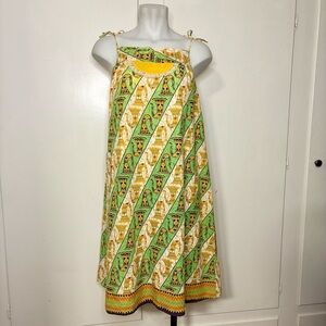 Vintage Handmade African Horn Print Tropical Cotton  Knee Length Dress